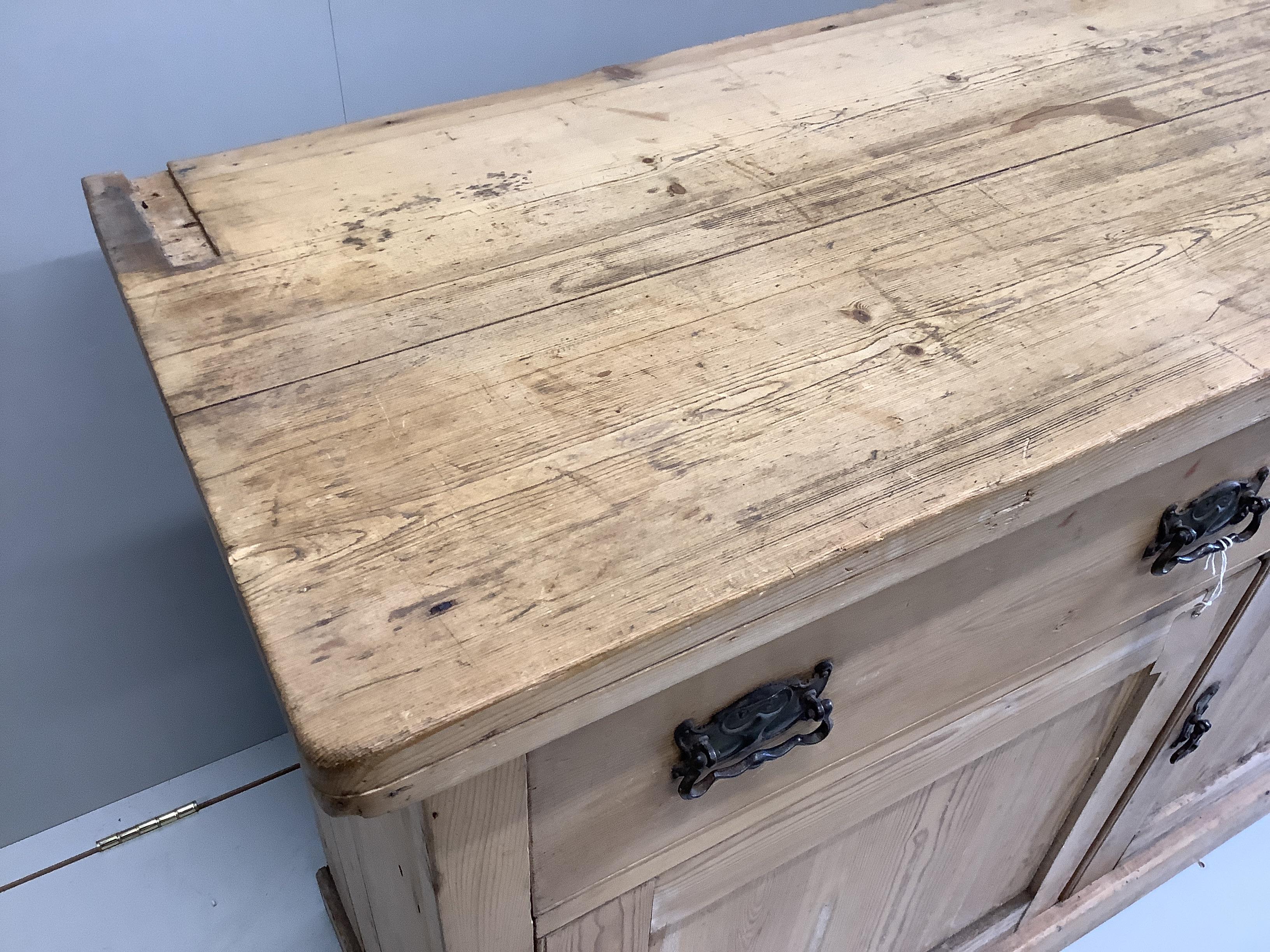 A small Victorian pine low dresser, width 135cm, depth 47cm, height 86cm